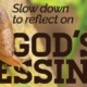 A picture of a snail on a leaf with the words "Slow down to reflect on God's blessings"